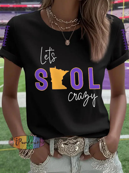 Women’s Let’s SKOL Crazy! Football Fans Lovers Gameday Casual Tee Black / S