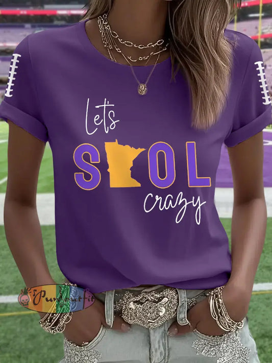 Women’s Let’s SKOL Crazy! Football Fans Lovers Gameday Casual Tee Deep Purple / S