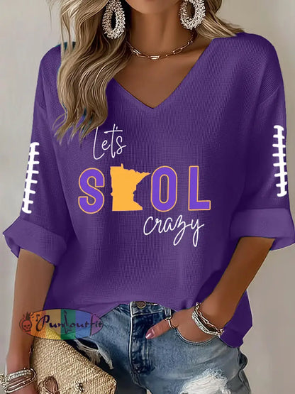 Women’s Let’s SKOL Crazy! Football Fans Lovers Gameday Casual V-Neck Top Purple / S