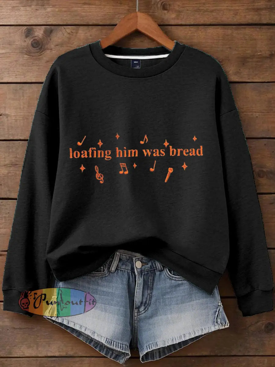 Women’s Loafing Him Was Bread Printed Sweatshirt Black / S