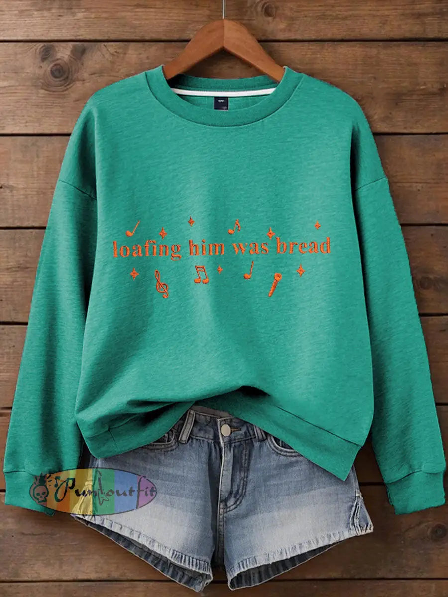Women’s Loafing Him Was Bread Printed Sweatshirt Blue Green / S