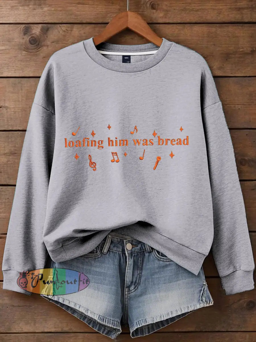 Women’s Loafing Him Was Bread Printed Sweatshirt Light Gray / S