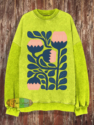 Women’s Loose Basic Printed Long Sleeve Hoodie Yellowish Green / S