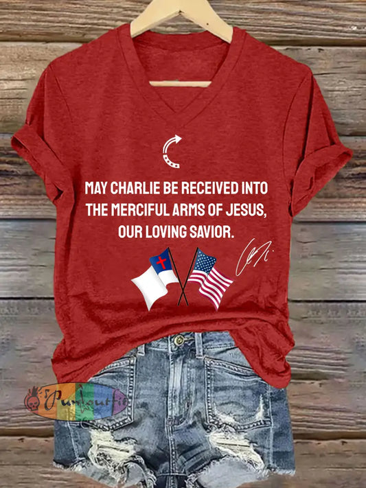 Women’s May Charlie be accepted into the compassionate arms of our loving Savior Jesus’ Charlie Kirk signed