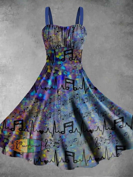 Women’s Music Note Printed Sleeveless Camisole Dress Blue / S