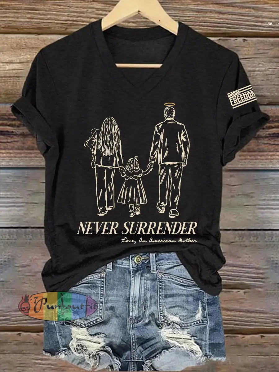 Women’s Never Surrender R.I.P Charlie Kirk Tee Black / S