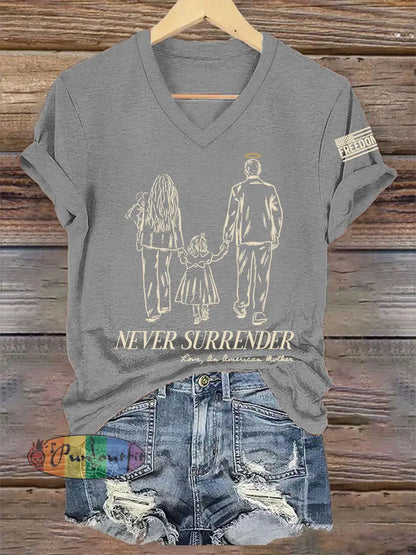 Women’s Never Surrender R.I.P Charlie Kirk Tee Light Gray / S