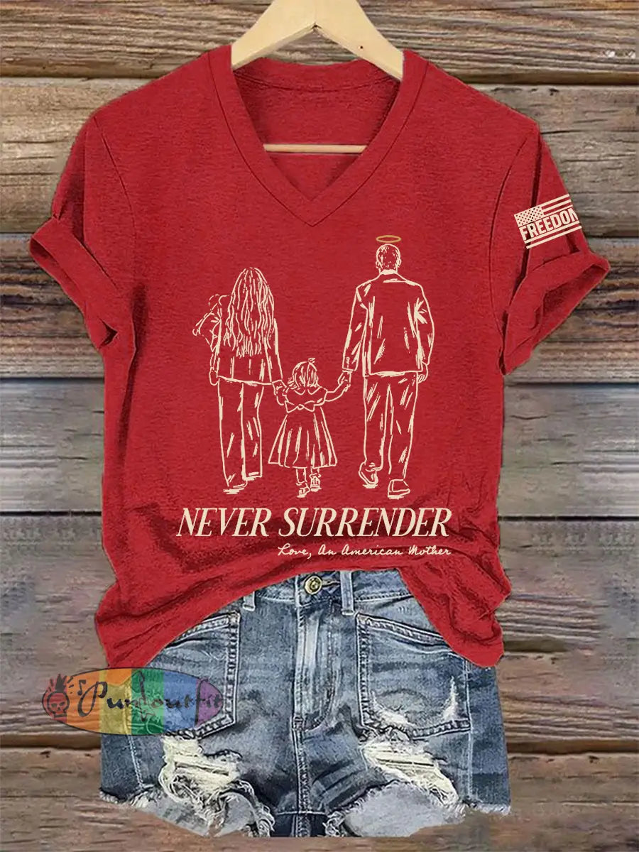 Women’s Never Surrender R.I.P Charlie Kirk Tee Red / S