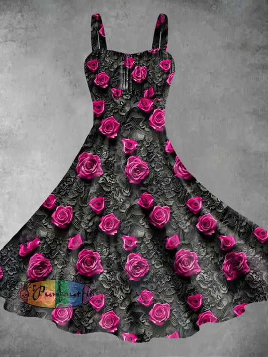 Women’s Night Rose Printed Suspender Dress As Picture / S