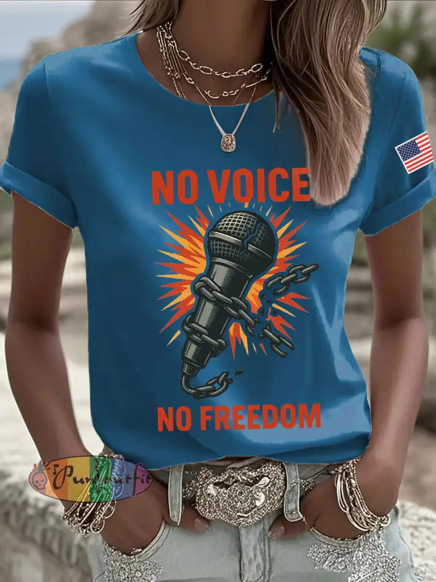 Women’s No Voice No Freedom Print Casual T-shirt Blue / S