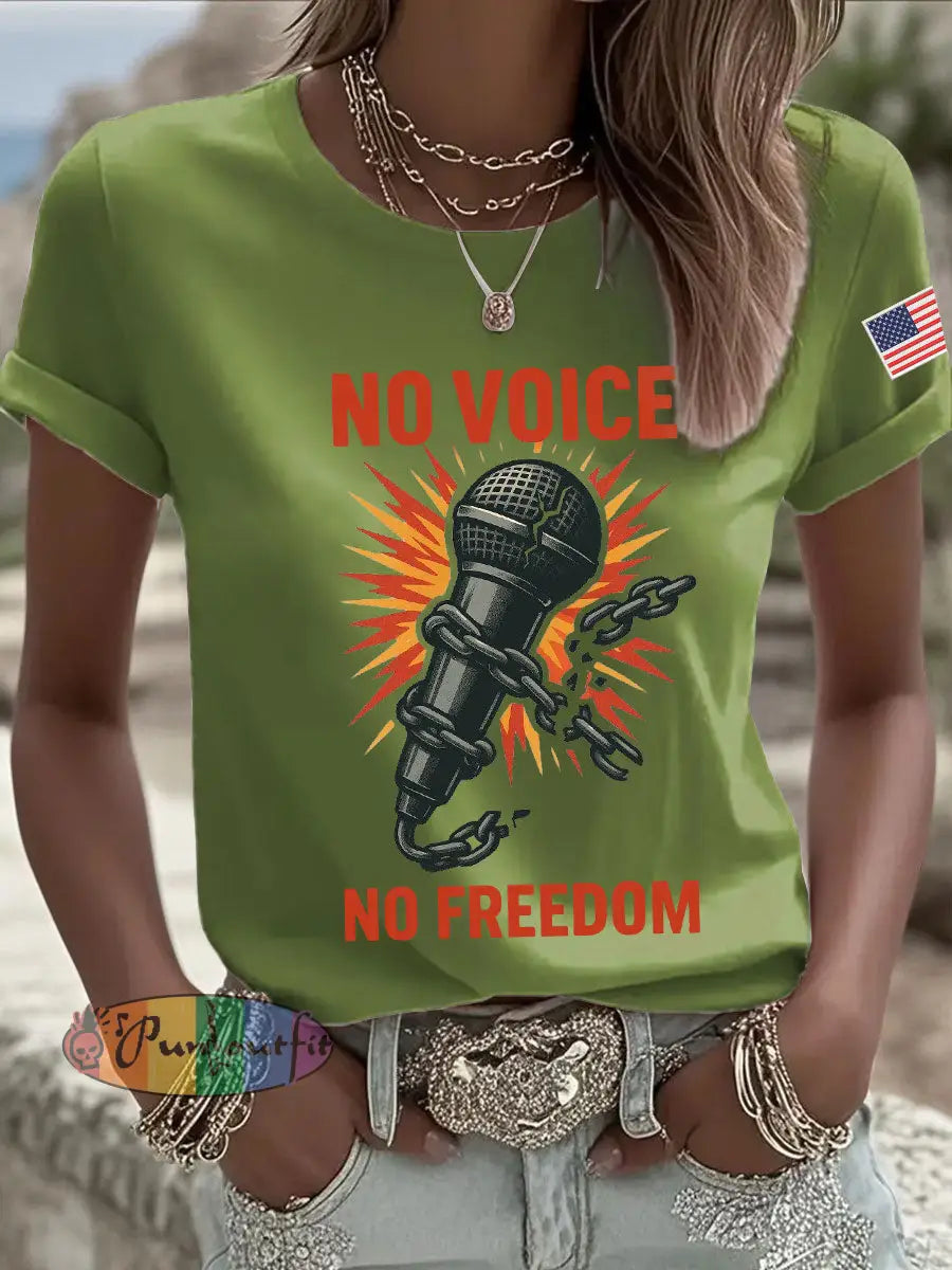 Women’s No Voice No Freedom Print Casual T-shirt Green / S