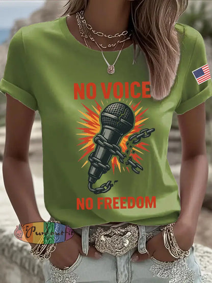 Women’s No Voice No Freedom Print Casual T-shirt Green / S