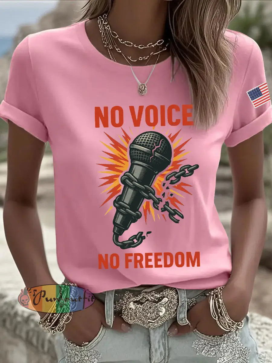Women’s No Voice No Freedom Print Casual T-shirt Pink / S