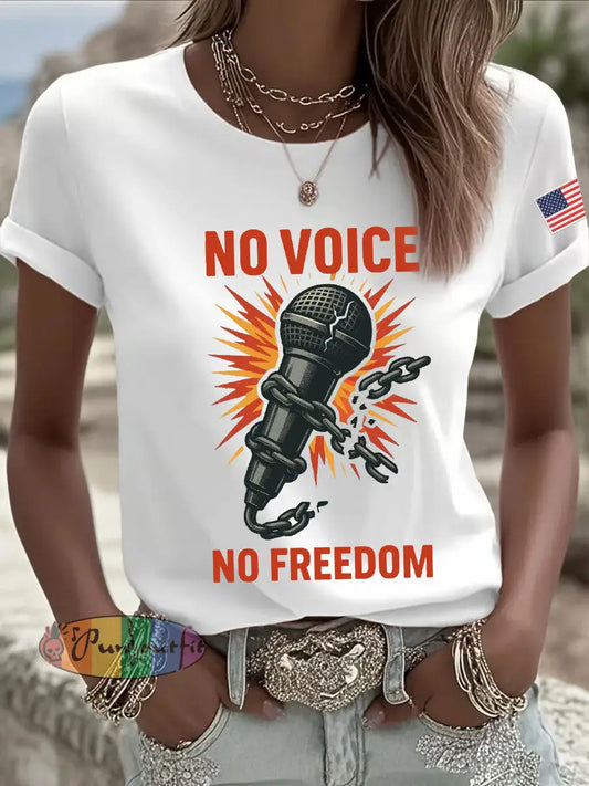 Women’s No Voice No Freedom Print Casual T-shirt White / S