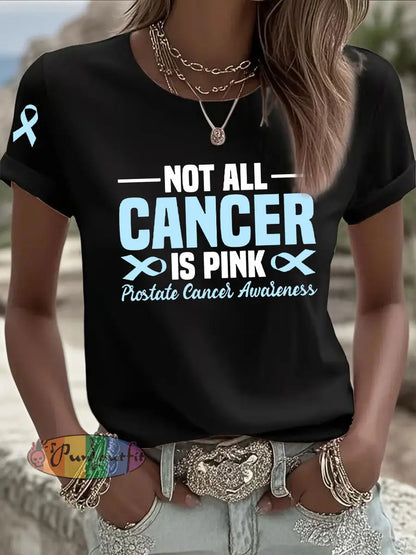 Women’s Not All Cancer Is Pink Prostate Cancer Awareness Blue Ribbon Print Casual T shirt Black / S
