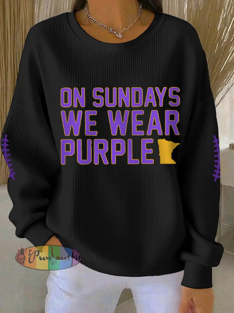 Women’s On Sundays We Wear Purple Football Fans Lovers Gameday Casual Sweatshirt Black / S