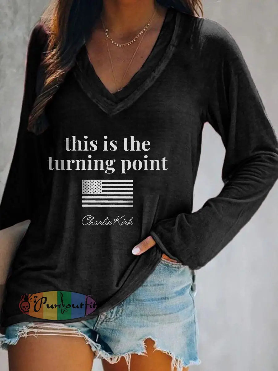 Women’s patriotic long sleeve t-shirt Black / S