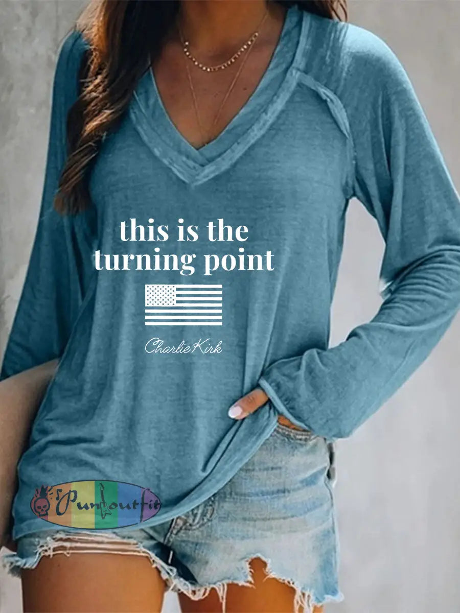 Women’s patriotic long sleeve t-shirt Blue / S