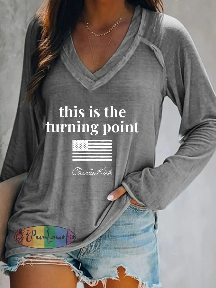 Women’s patriotic long sleeve t-shirt Light Gray / S