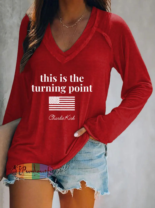Women’s patriotic long sleeve t-shirt Red / S