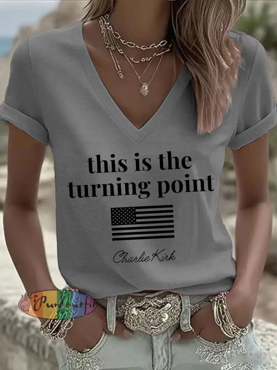 Women’s patriotic print T-shirt Light Gray / S