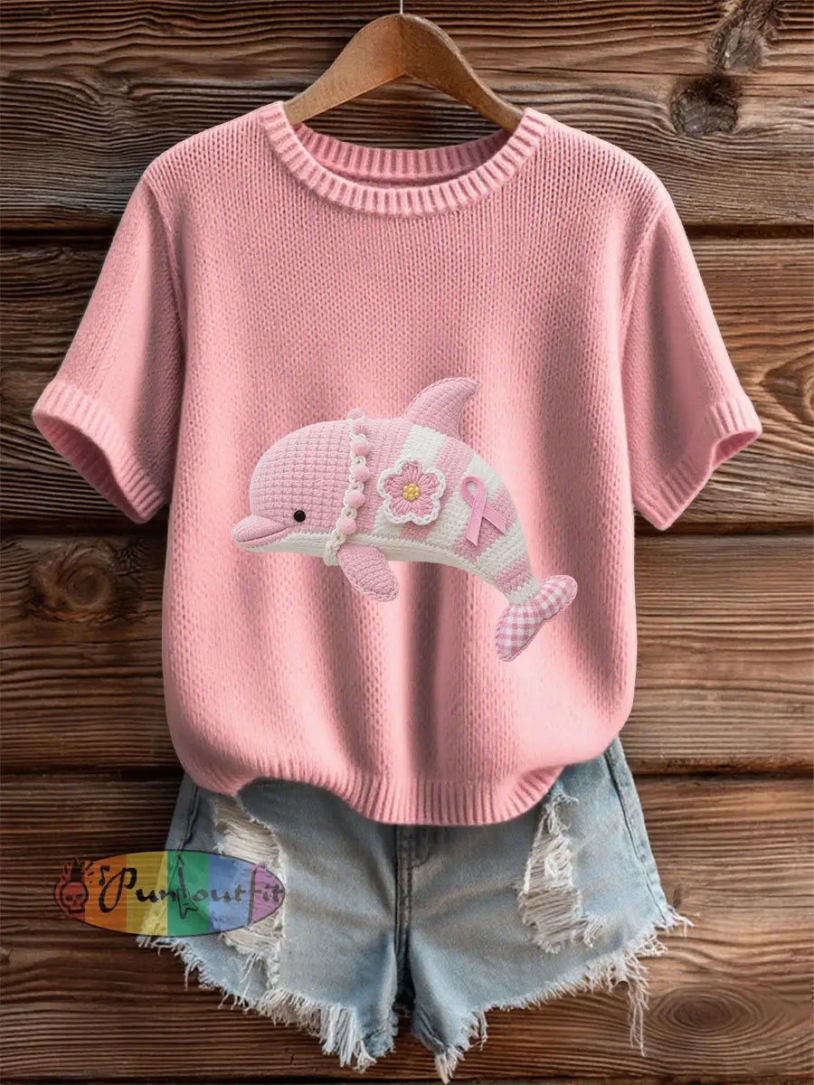 Women’s Pink Breast Cancer Awareness Dolphin T Shirt Pink / S