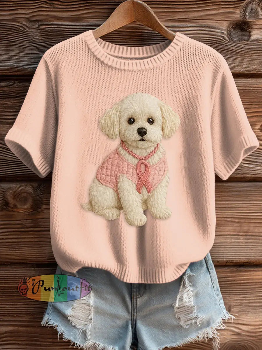 Women’s Pink Breast Cancer Awareness Print Knit Sweater Baby Pink / S