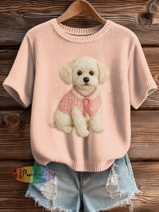 Women’s Pink Breast Cancer Awareness Print Knit Sweater Baby Pink / S