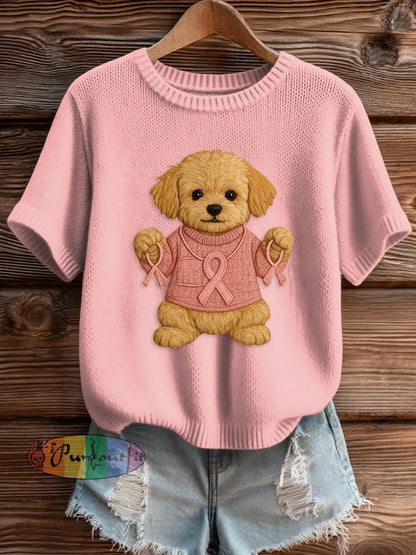 Women’s Pink Breast Cancer Awareness Print Knit Sweater Light Pink / S