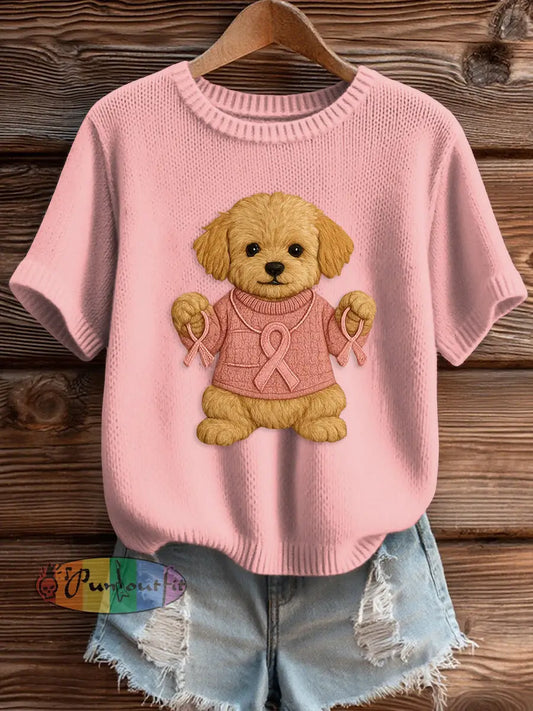 Women’s Pink Breast Cancer Awareness Print Knit Sweater Light Pink / S