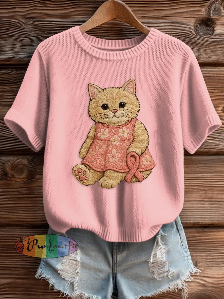 Women’s Pink Breast Cancer Awareness Print Knit Sweater Light Pink / S