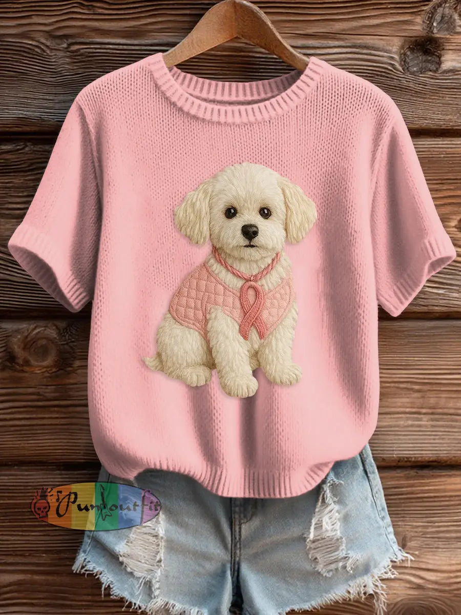 Women’s Pink Breast Cancer Awareness Print Knit Sweater Light Pink / S