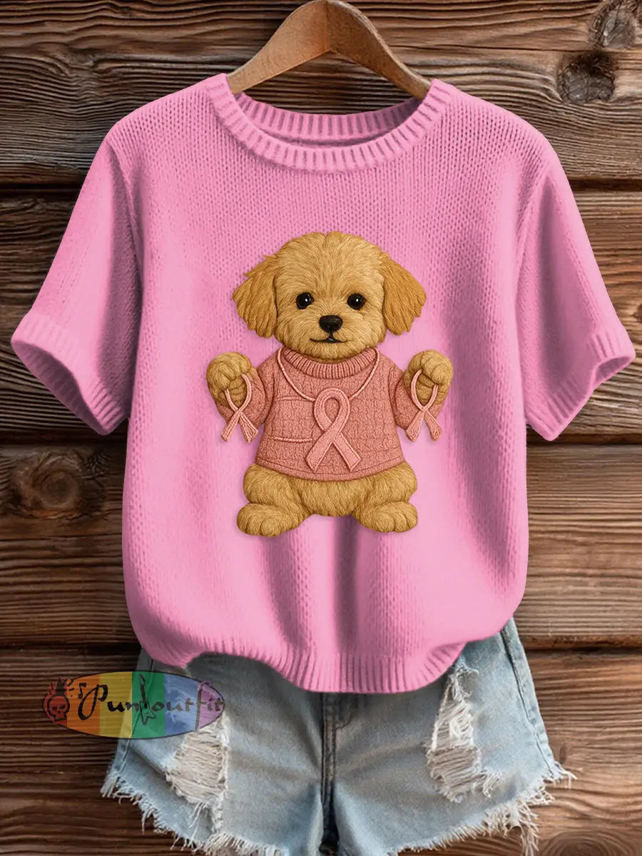 Women’s Pink Breast Cancer Awareness Print Knit Sweater Rose Red / S