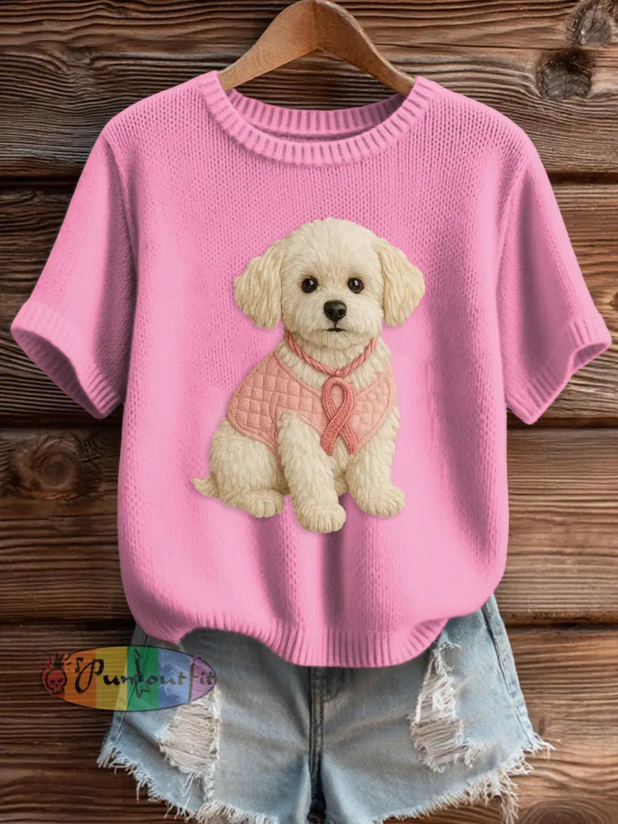 Women’s Pink Breast Cancer Awareness Print Knit Sweater Rose Red / S