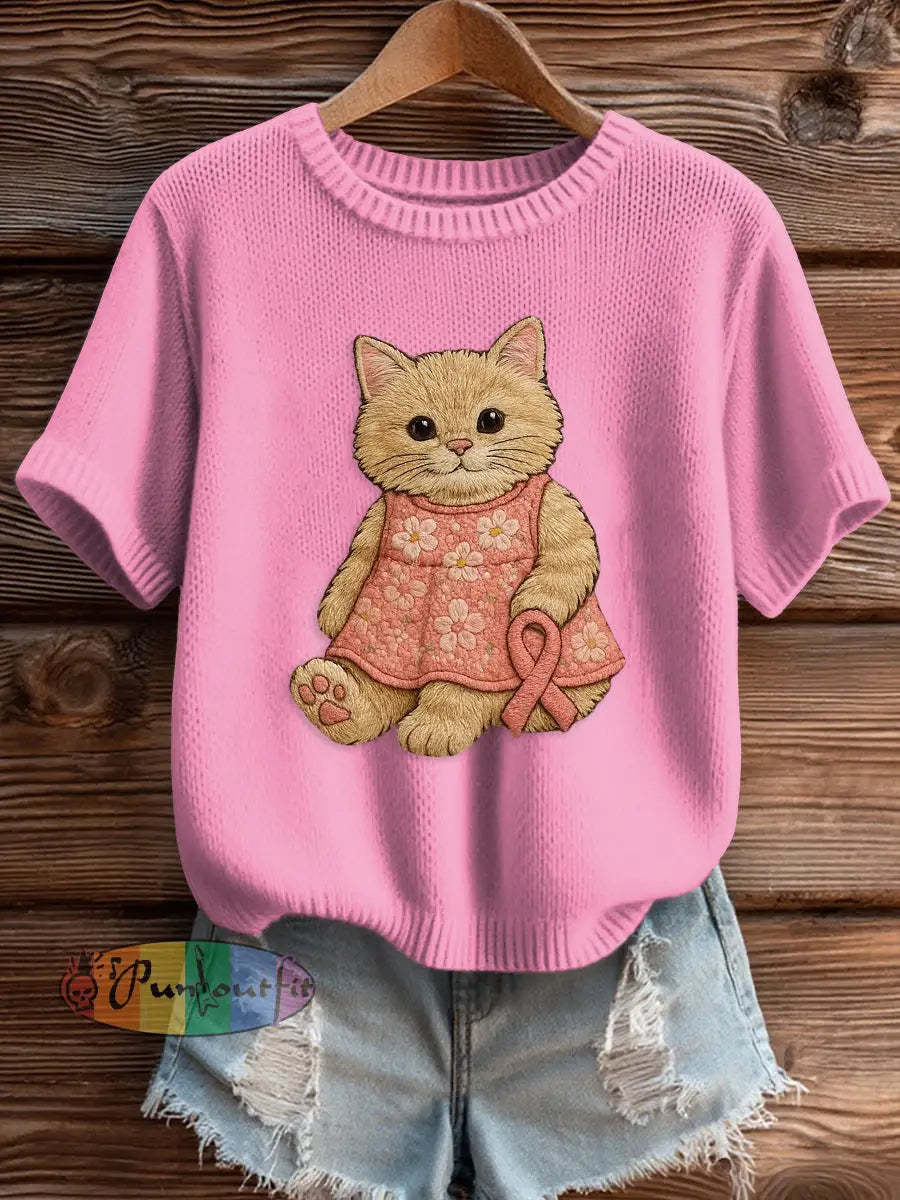 Women’s Pink Breast Cancer Awareness Print Knit Sweater Rose Red / S