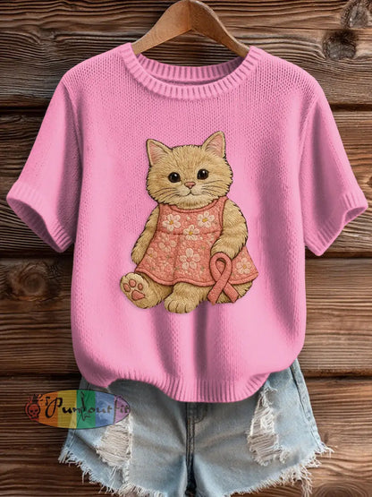Women’s Pink Breast Cancer Awareness Print Knit Sweater Rose Red / S