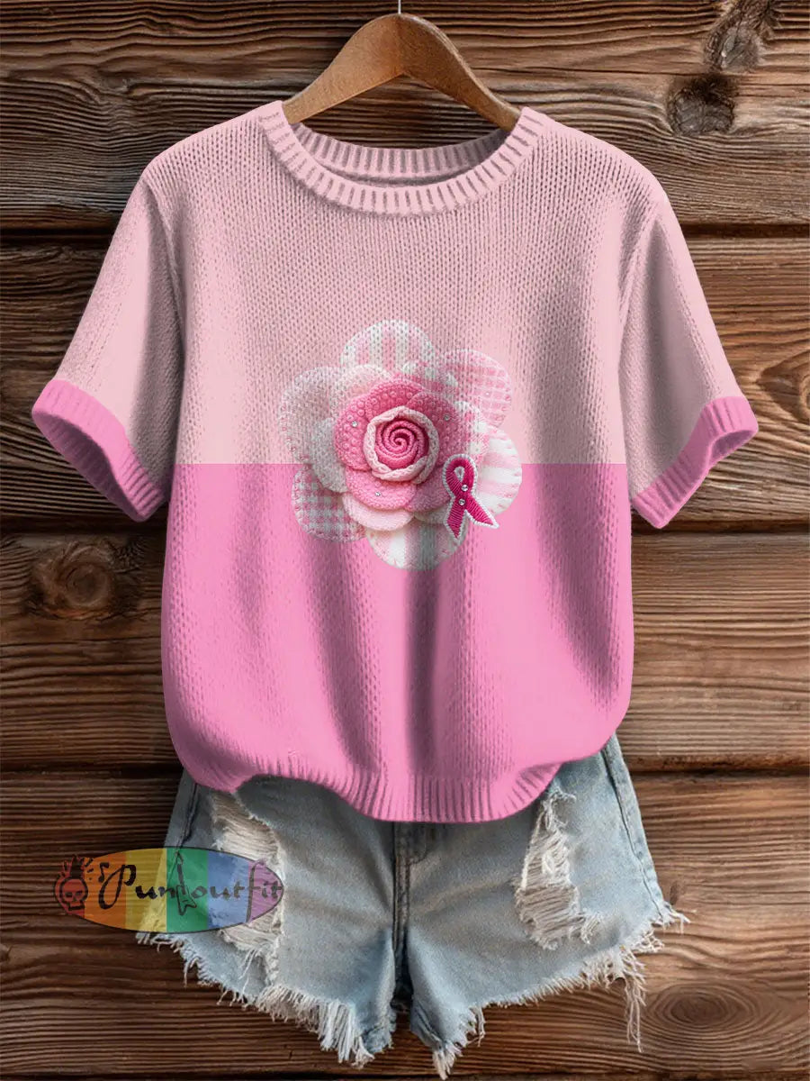 Women’s Pink Breast Cancer Awareness Rose T Shirt Pink / S