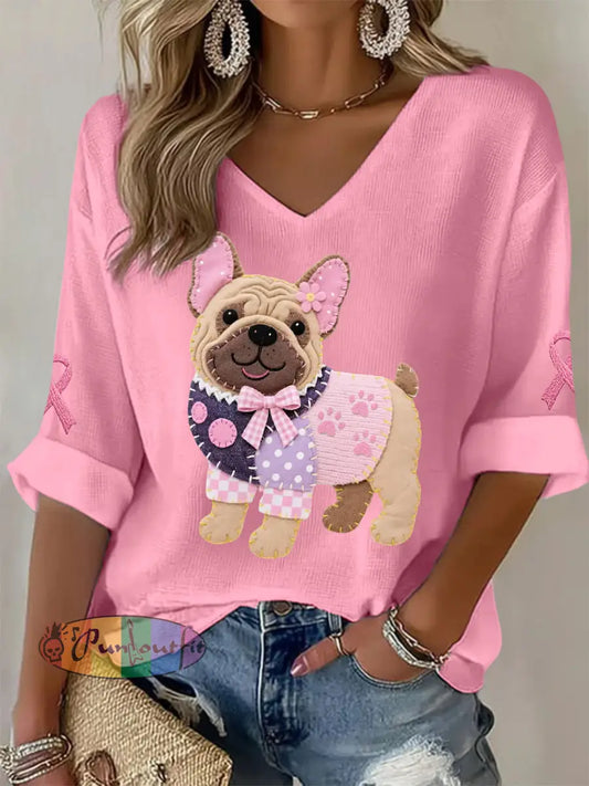Women’s Pink Dog Pink Ribbon Breast Cancer Awareness Support Long Sleeve Top Pink / S