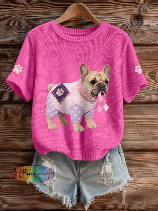 Women’s Pink Dog Pink Ribbon Breast Cancer Awareness Support Tee Rose Red / S