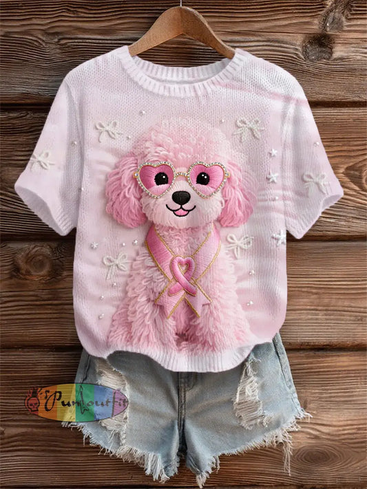 Women’s Pink Dog Pink Ribbon Breast Cancer Awareness Support Tee Pink / S
