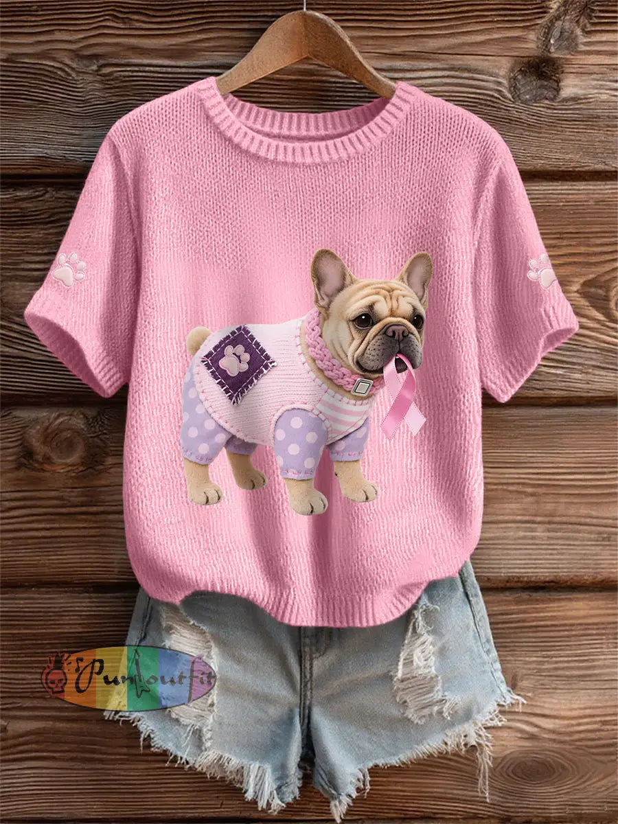 Women’s Pink Dog Pink Ribbon Breast Cancer Awareness Support Tee Pink / S