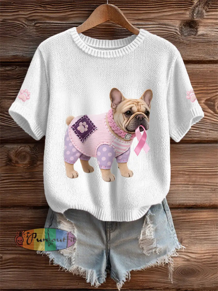 Women’s Pink Dog Pink Ribbon Breast Cancer Awareness Support Tee White / S