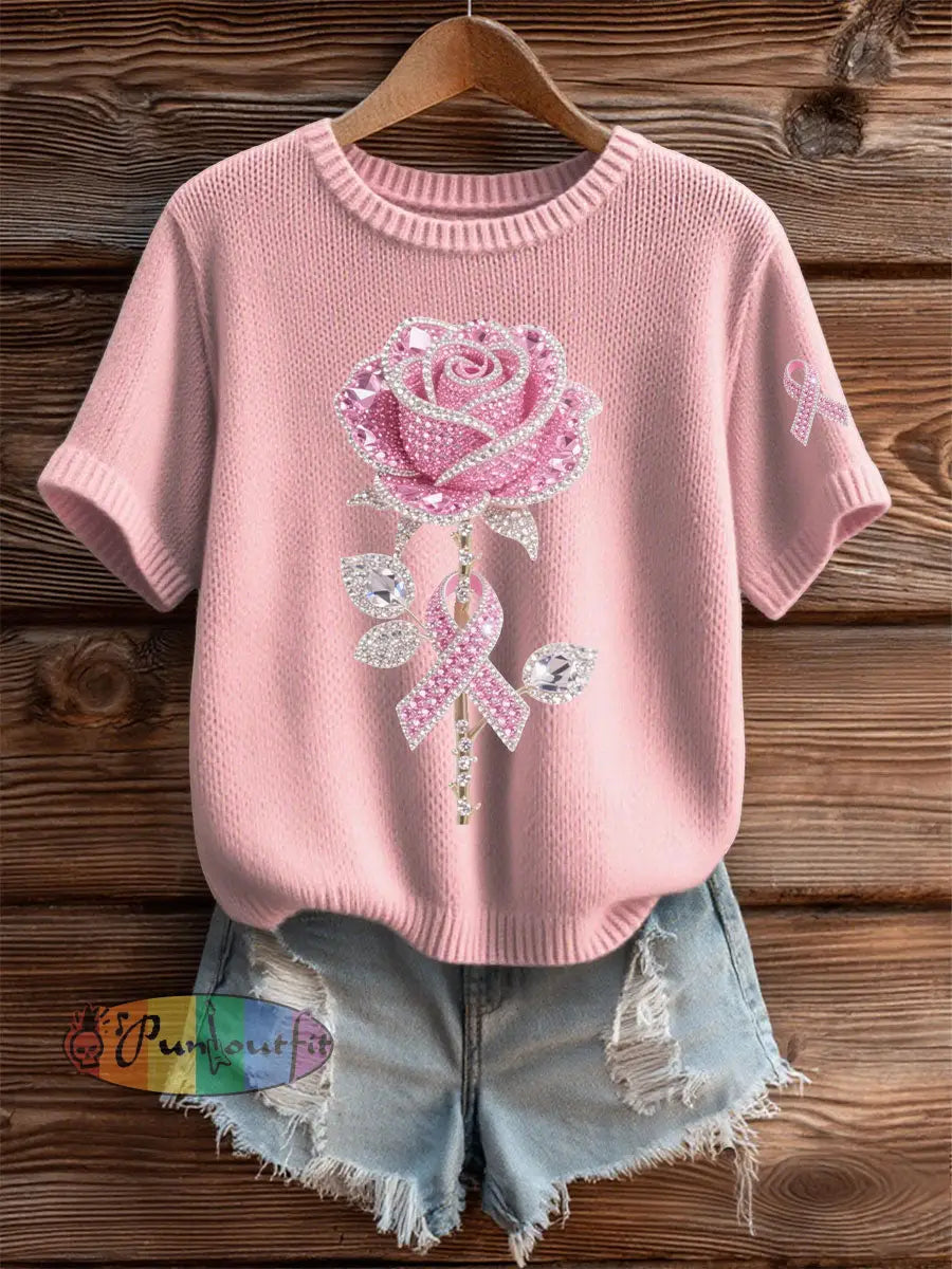 Women’s Pink Floral Print Casual T shirt Light Pink / S
