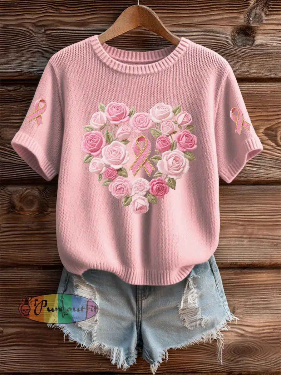 Women’s Pink Floral Print Casual T shirt Light Pink / S