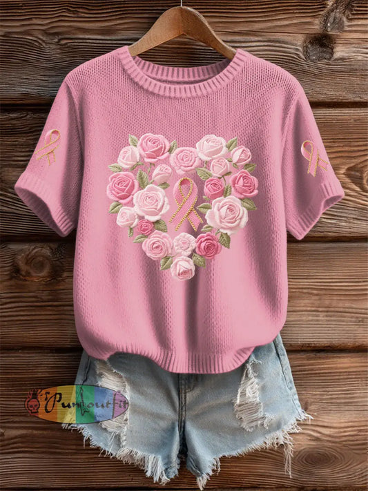 Women’s Pink Floral Print Casual T shirt Pink / S