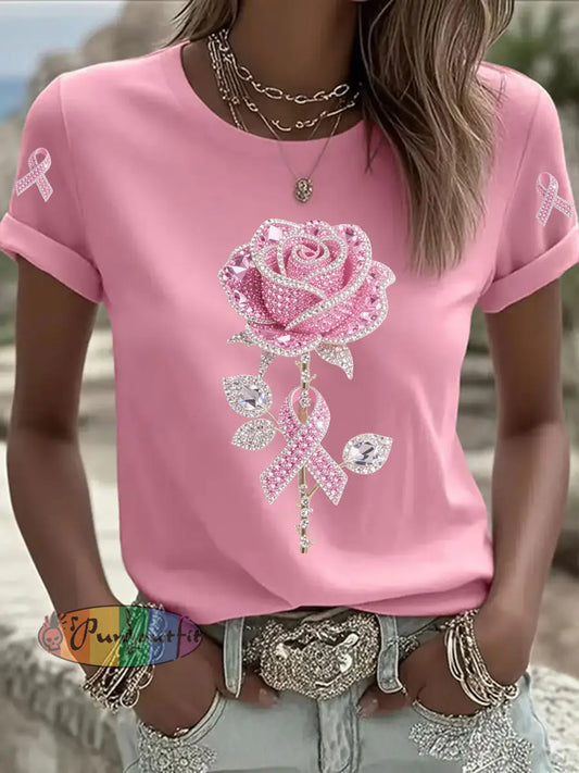 Women’s Pink Floral Print Casual T shirt Pink / S