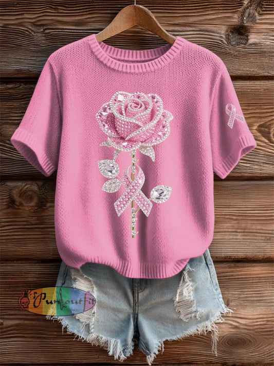 Women’s Pink Floral Print Casual T shirt Pink / S