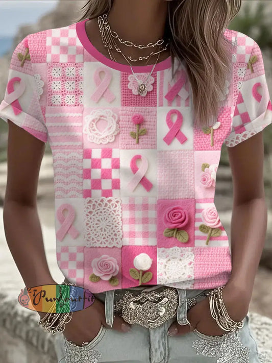 Women’s Pink Floral Print Casual T shirt Pink / S