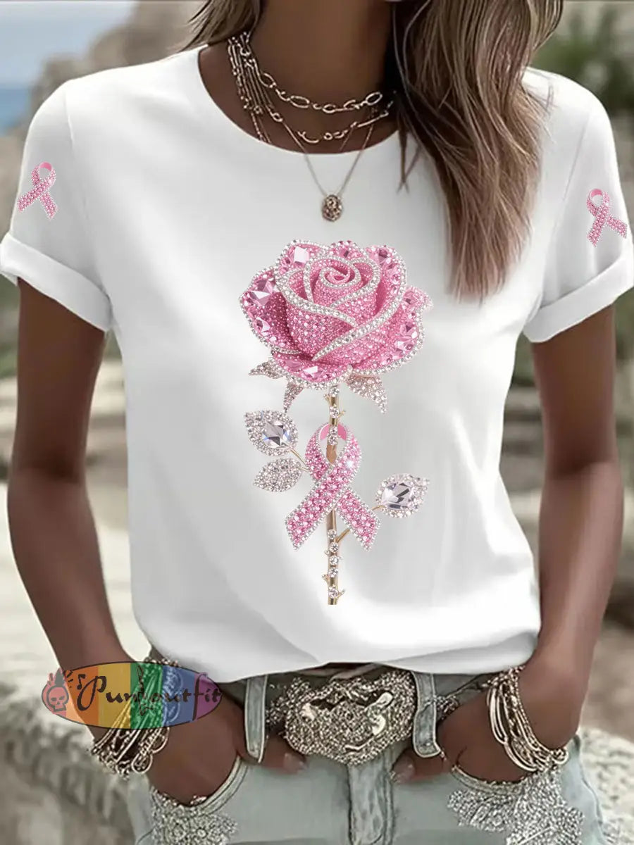 Women’s Pink Floral Print Casual T shirt White / S
