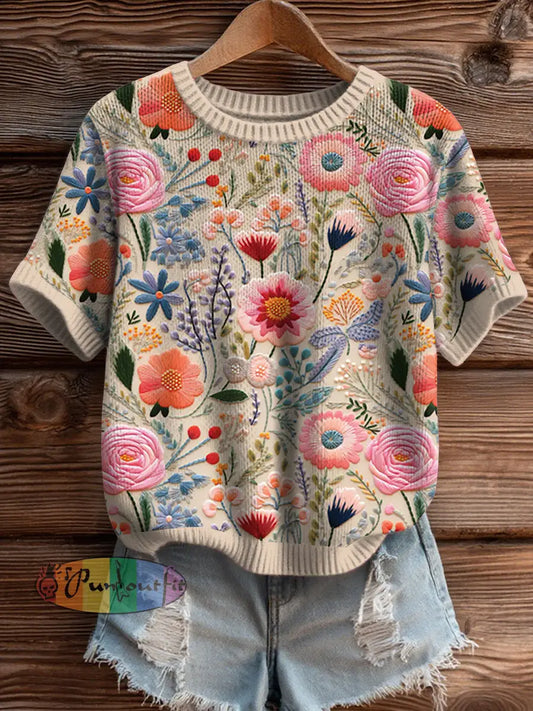 Women’s Pink Floral short sleeved Sweater As picture / S
